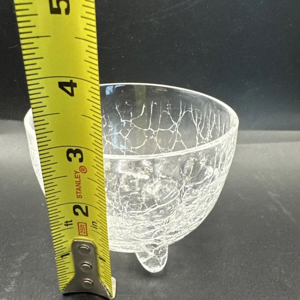 Clear Crackle Broken Glass 3 Footed Bowl 3.0